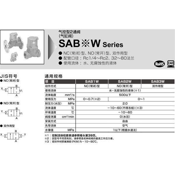 CKD喜开理气控型2通阀（气缸阀）SAB2W-25A-0B