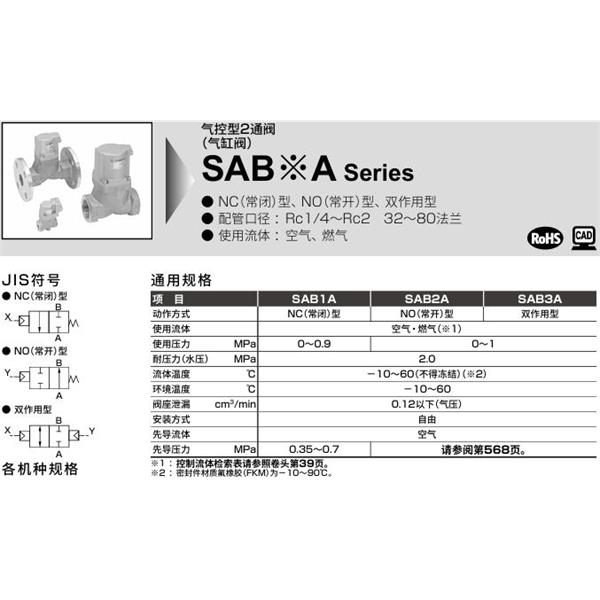 CKD喜开理气控型2通阀（气缸阀）SAB1A-40A-0B