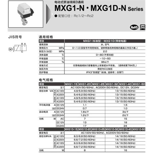 CKD喜开理电动式球阀2・3通阀MXG1-20-NT-1
