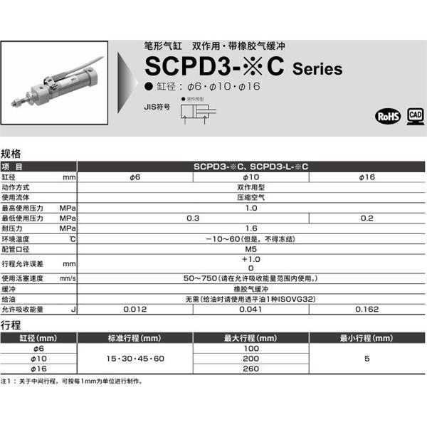 CKD喜开理笔形气缸SCPD3-FA-16C-150-0-B2