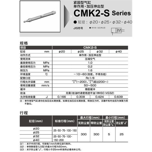 CKD喜开理紧固型气缸CMK2-S-LS-40-300-FEB2