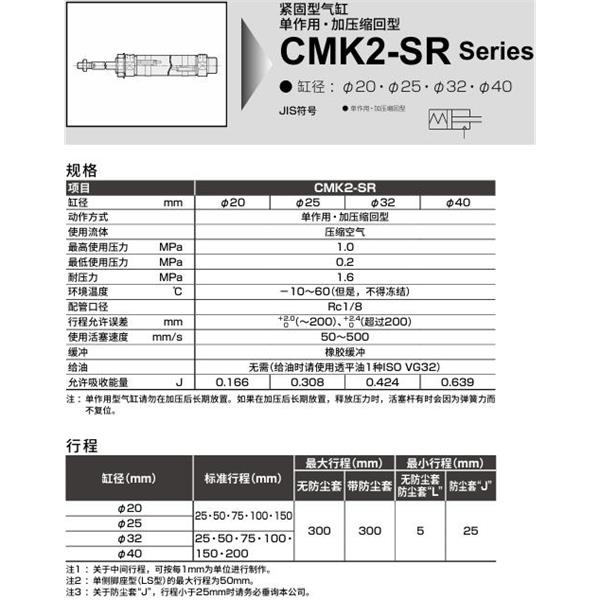CKD喜开理紧固型气缸CMK2-SR-TA-40-300-T8H-T-MB2