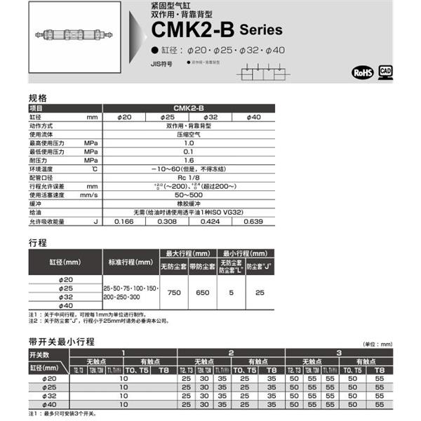 CKD喜开理紧固型气缸CMK2-B-LB-40-25-T0H-R-25-T0H-R-JI