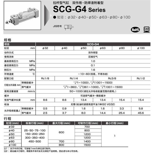 CKD喜开理拉杆型气缸SCG-G4-CA-100B-100-MI