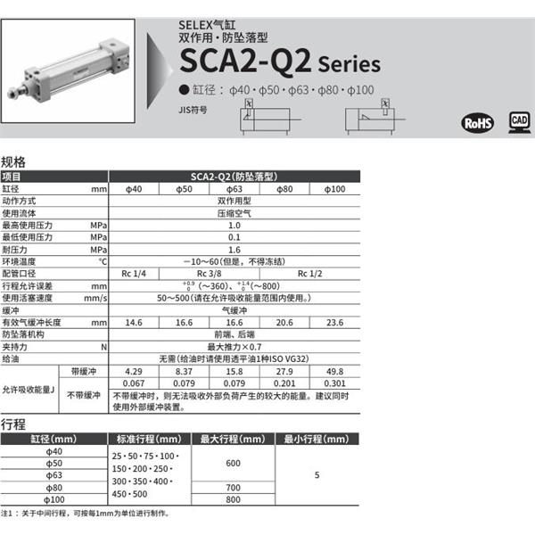 CKD喜开理SELEX气缸SCA2-Q2-TD-100B-100-H-SI