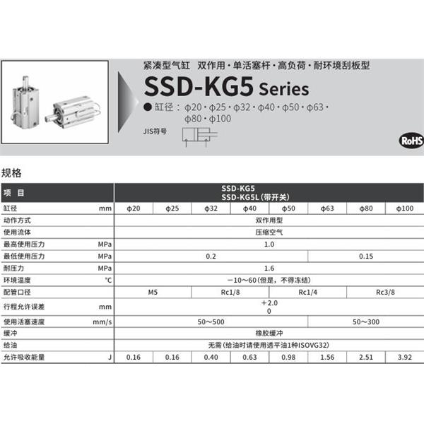 CKD喜开理超级紧凑型气缸SSD-KG5L-32-5-T0H-R-N-LB-I