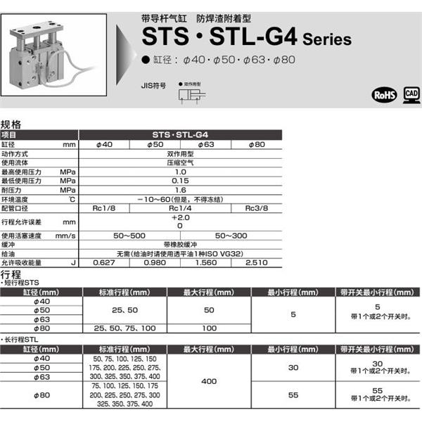CKD喜开理带导杆气缸STL-MG4-L1-50-100-F