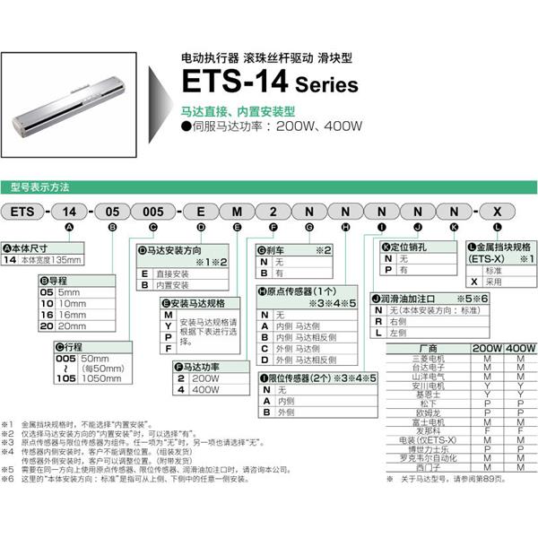 CKD喜开理电动执行器（无马达型）滑块型ETS-14-10020-EM2NNNNN