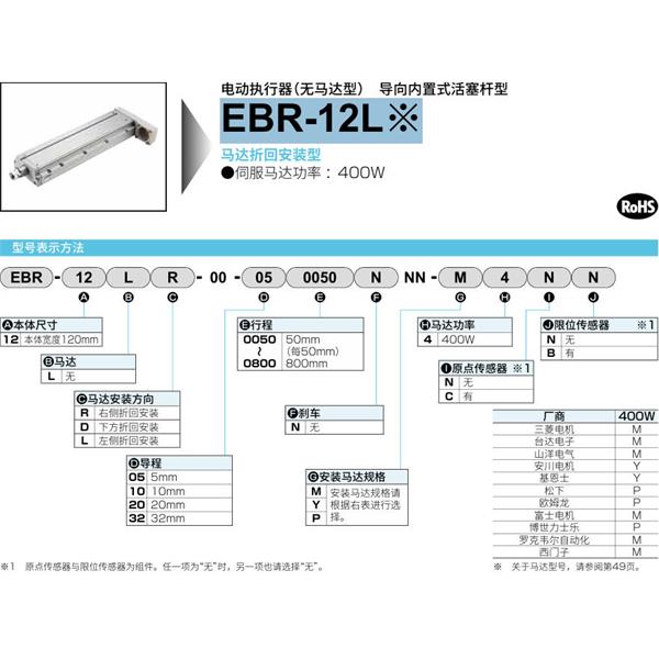 CKD喜开理电动执行器（无马达型）滑块型EBR-12LRER-00-100050NNN-M2NN