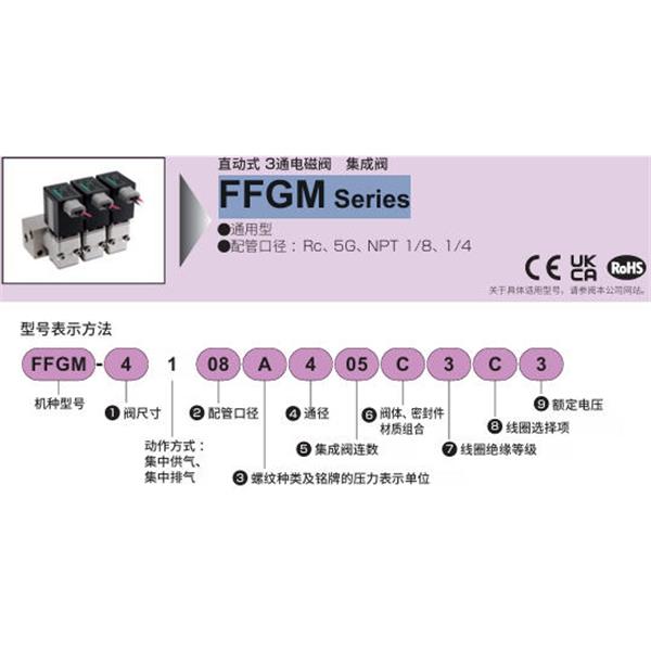 CKD喜开理多种流体直动式3通电磁阀集成阀FFGM-3108BS02A3A1