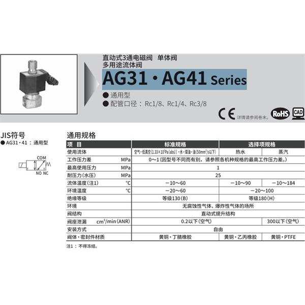 CKD喜开理多种流体直动式2通电磁集成阀AG41-02-1-DC 100V