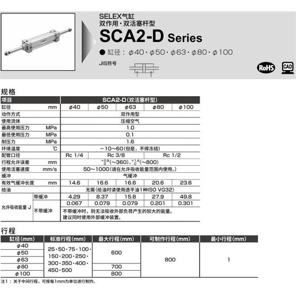 CKD喜开理SELEX气缸SCA2-D-TC-100B-100-SI