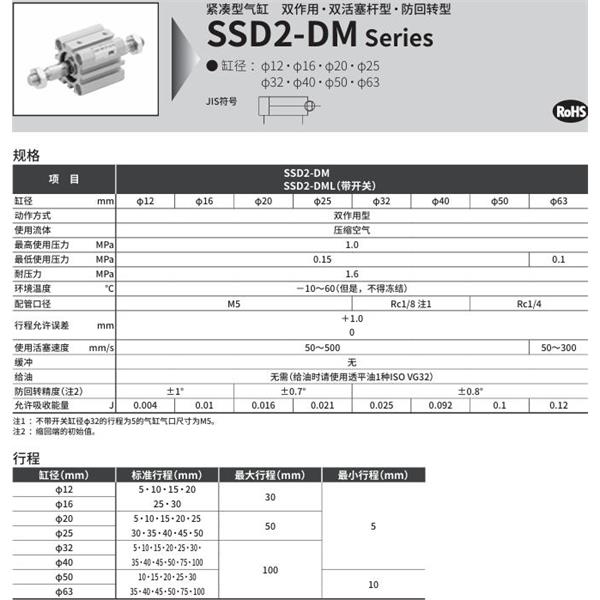 CKD喜开理紧凑型气缸SSD2-DML-20-5-T0H-R-N-LB-I