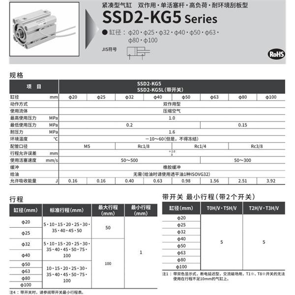 CKD喜开理紧凑型气缸SSD2-KG5-25-5-N-LB-I