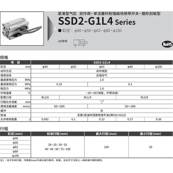CKD喜开理紧凑型气缸SSD2-G1L4-40-40-V0-D-N-LB-I