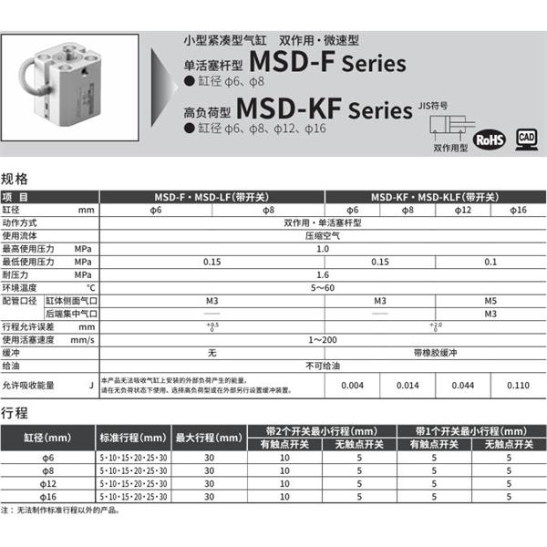 CKD喜开理小型紧凑型气缸MSD-LF-12-30-F2V-R