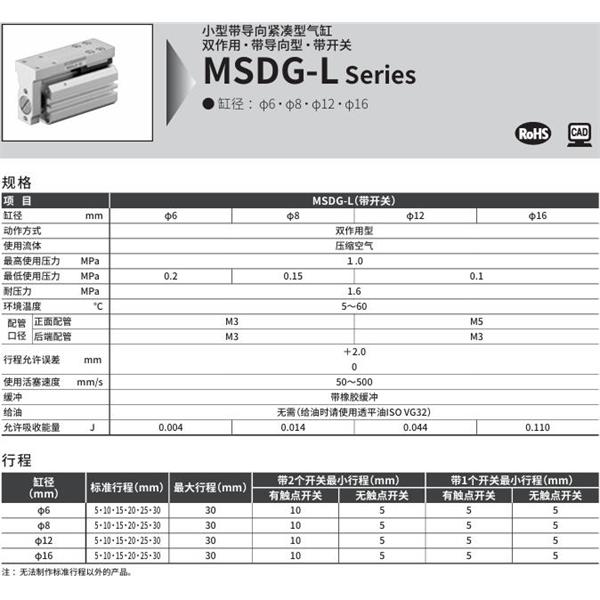 CKD喜开理小型紧凑型气缸MSDG-L-6-30-F0H-D-R