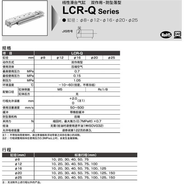 CKD喜开理线性滑台气缸LCR-Q-16-40-F2H1-R-S202DTBL