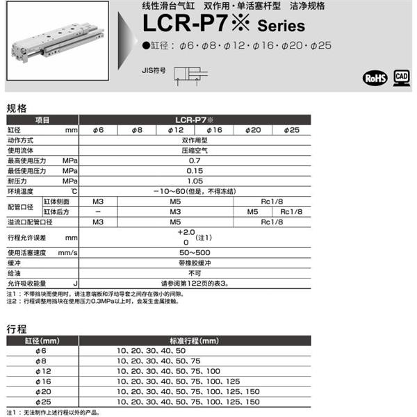 CKD喜开理线性滑台气缸LCR-25-50-F2H1-R-S506DTP72
