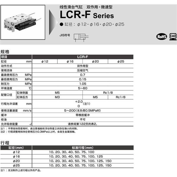 CKD喜开理线性滑台气缸LCR-F-20-40-S506DTN