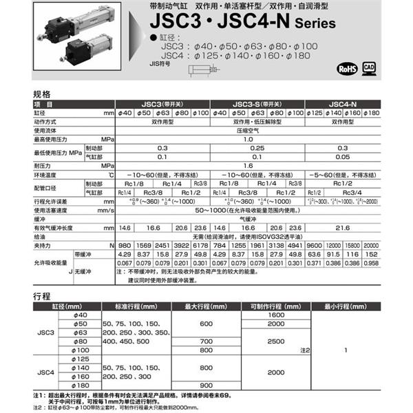 CKD喜开理带制动器气缸JSC3-SL2-FC-50B-50-H0-R-SI