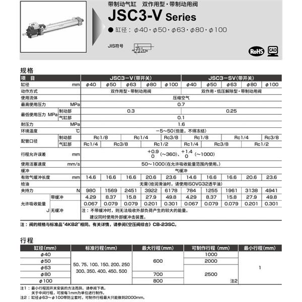 CKD喜开理带制动器气缸JSC3-SV-TA-100B-50-1-T0H-R-SI