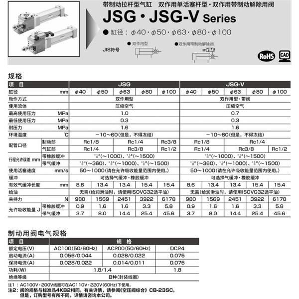 CKD喜开理带制动拉杆型气缸JSG-V-TC-50B-100-JI