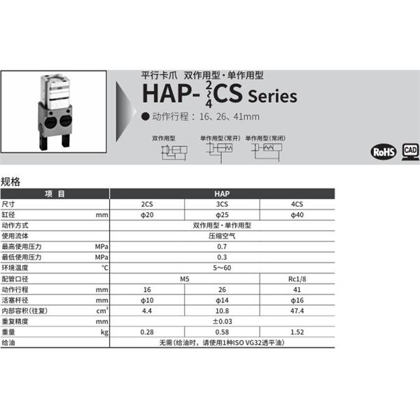 CKD喜开理平行卡爪HAP-3CS