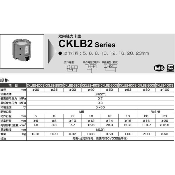 CKD喜开理双向强力卡盘 CKLB2-50CS-O