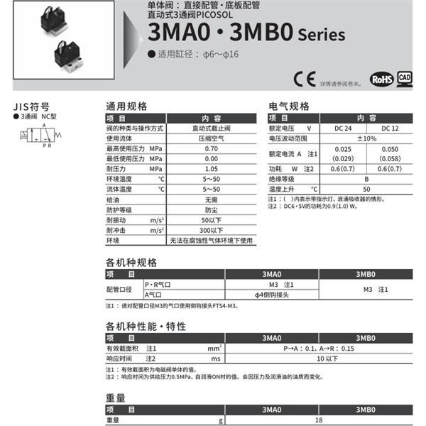 CKD喜开理PICOSOL 3MB010-M3-C2-3