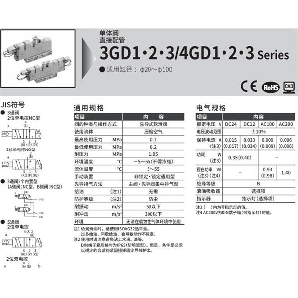 CKD喜开理先导式3通阀4GE330R-00-E2-3
