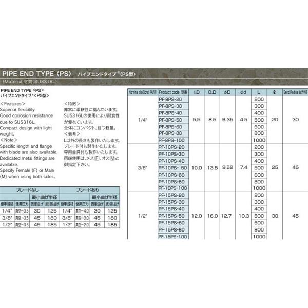 日本ADVANTEC爱德万泰克柔性波纹管系列 PIPE END TYPE (PS) 管端型PF-10PS-50